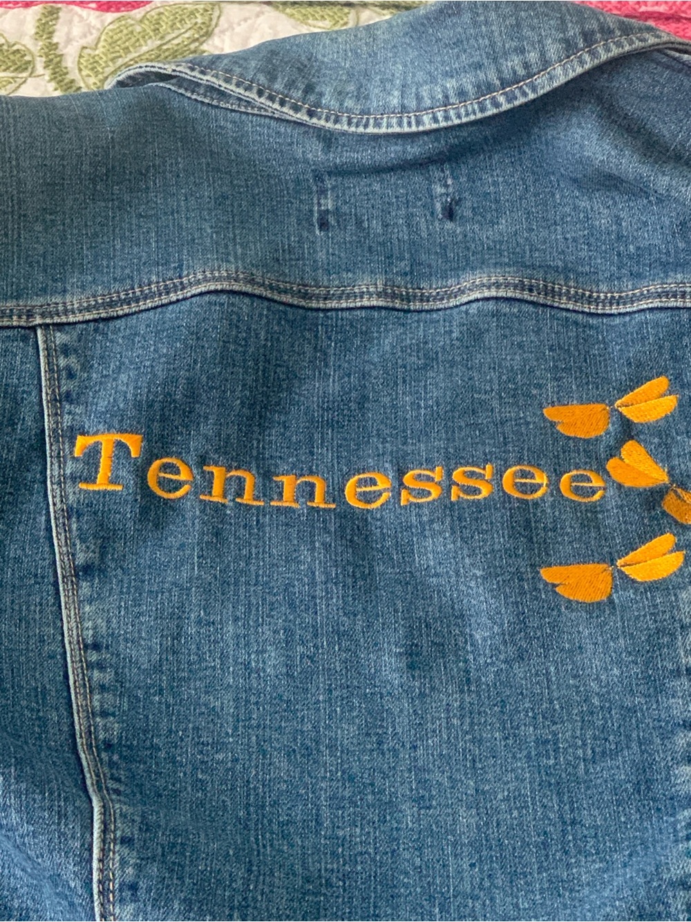 Embroidered Blue Denim Jacket with Tennessee Script
